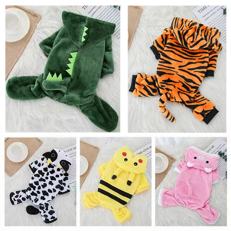 Halloween Pet Dog Clothes Soft Warm Fleece Dogs Jumpsuits Pet Clothing For Small Dogs Puppy Cats Hoodies Yorkshire Costume Coats - MYFURRY FLUFFY