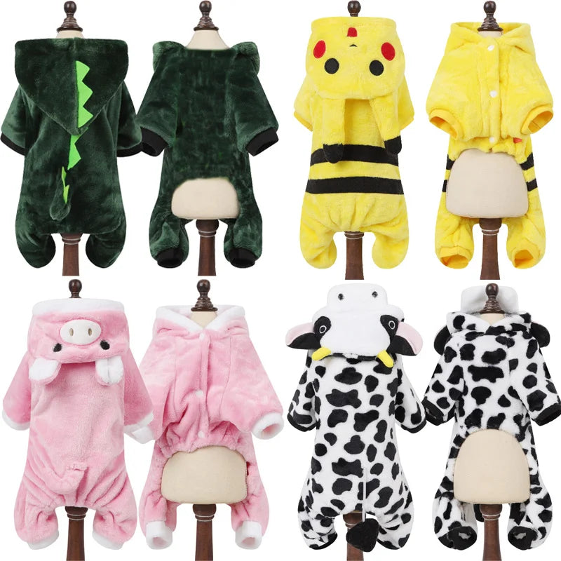 Halloween Pet Dog Clothes Soft Warm Fleece Dogs Jumpsuits Pet Clothing For Small Dogs Puppy Cats Hoodies Yorkshire Costume Coats - MYFURRY FLUFFY