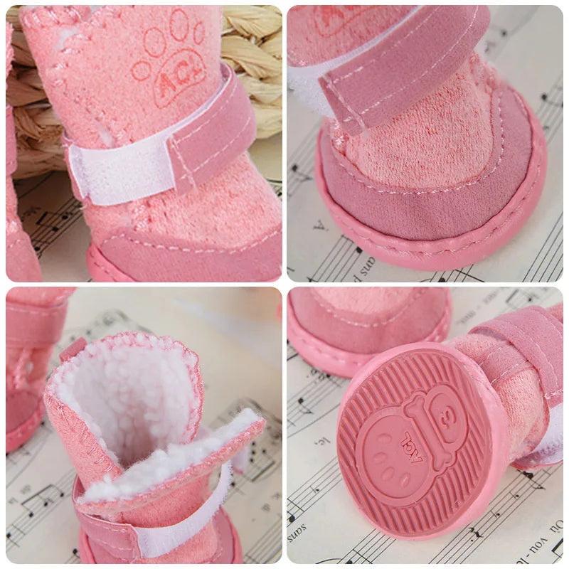 4Pcs/set Warm Pet Dog Shoes for Small Medium Dogs Cute Dog Boots Outdoor Non-Slip Puppy Sneakers Anti-Slip Dog Foot Protector - MYFURRY FLUFFY