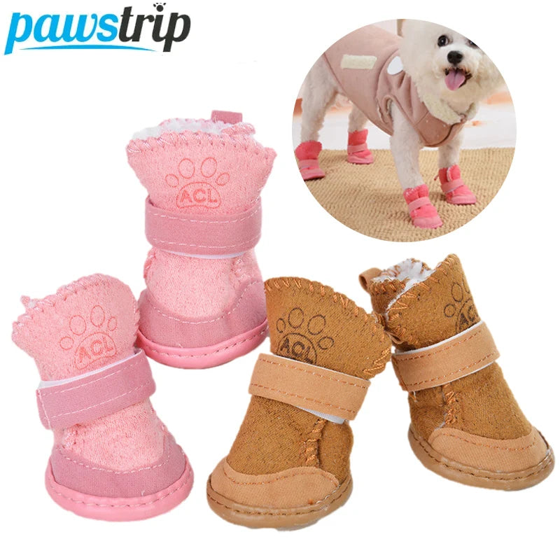 4Pcs/set Warm Pet Dog Shoes for Small Medium Dogs Cute Dog Boots Outdoor Non-Slip Puppy Sneakers Anti-Slip Dog Foot Protector - MYFURRY FLUFFY