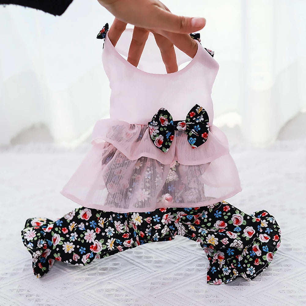 Dogs and Cats Dress Jumpsuit Floral & Tulle Design Pet Puppy Dress Skirt Spring/Summer Clothes Apparel - MYFURRY FLUFFY