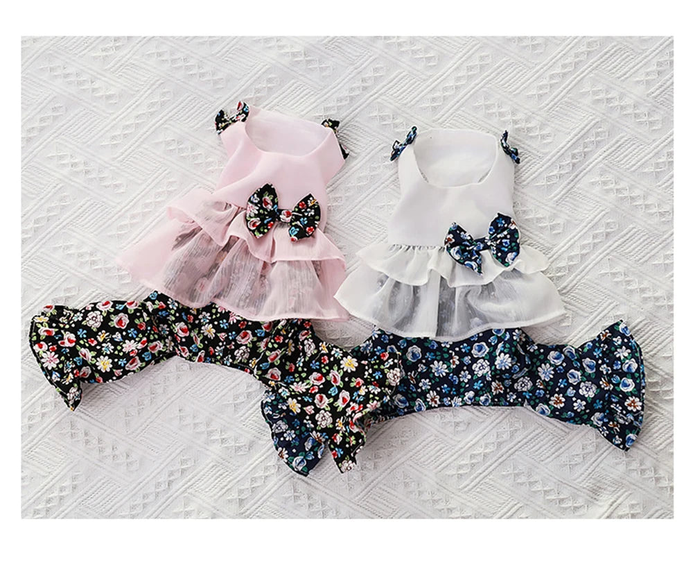 Dogs and Cats Dress Jumpsuit Floral & Tulle Design Pet Puppy Dress Skirt Spring/Summer Clothes Apparel - MYFURRY FLUFFY