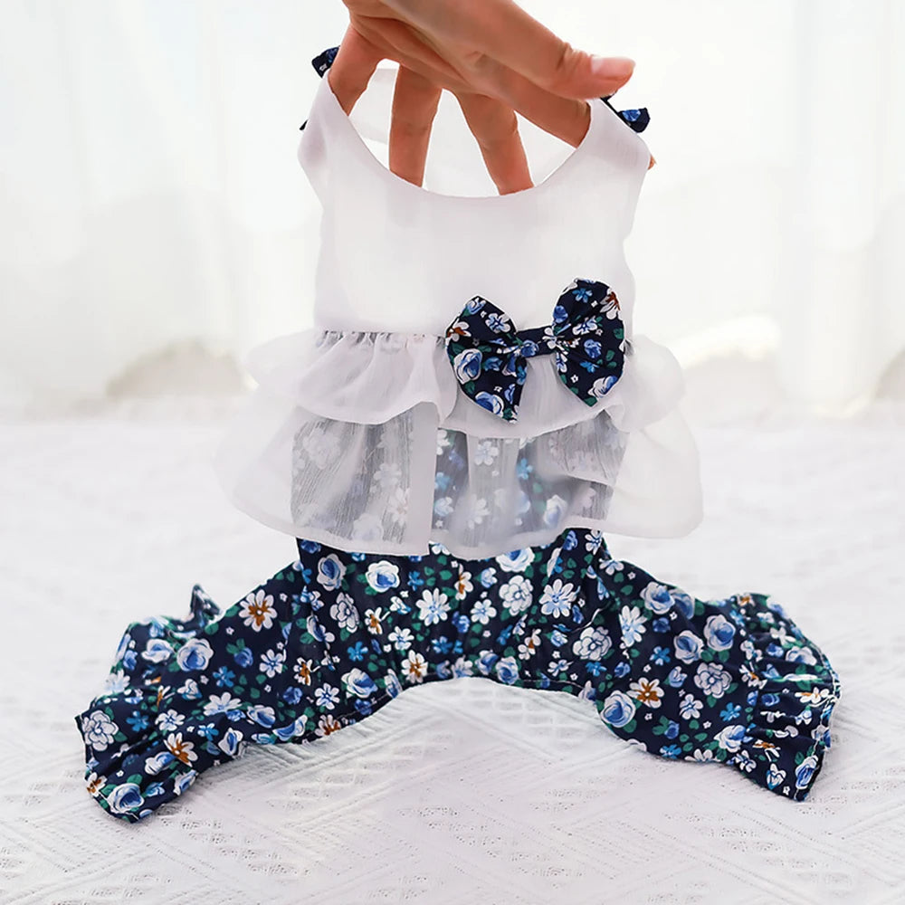 Dogs and Cats Dress Jumpsuit Floral & Tulle Design Pet Puppy Dress Skirt Spring/Summer Clothes Apparel - MYFURRY FLUFFY