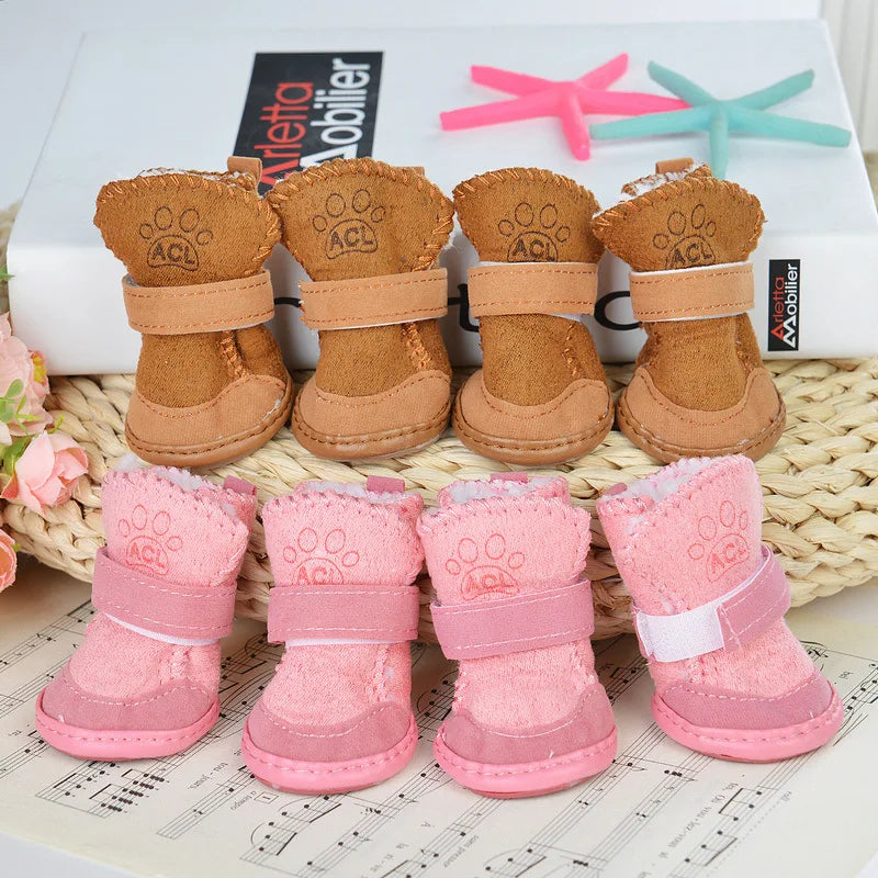 4Pcs/set Warm Pet Dog Shoes for Small Medium Dogs Cute Dog Boots Outdoor Non-Slip Puppy Sneakers Anti-Slip Dog Foot Protector - MYFURRY FLUFFY