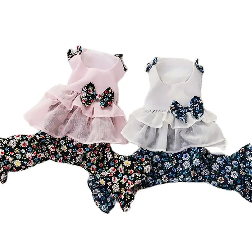 Dogs and Cats Dress Jumpsuit Floral & Tulle Design Pet Puppy Dress Skirt  Spring/Summer Clothes Apparel - MYFURRY FLUFFY